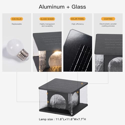 MVBT Large Solar Post Lights Outdoor, 11.8" Glass Column Lights Outside, Post Lights Solar Powered, Modern Pillar Light Waterproof, Dusk to Dawn Lantern Column Lamp for Patio Gate Driveway Pathway - Thumbnail 3