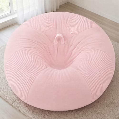 Homguava 6FT Bean Bag Chairs for Adults Teardrop BeanBag Chair Comfy Memory Foam Bean Bags Two-Tone Distressed Velvet&Corduroy Washable Cover for Living Room, Home (Corduroy, Pink) - Thumbnail 3