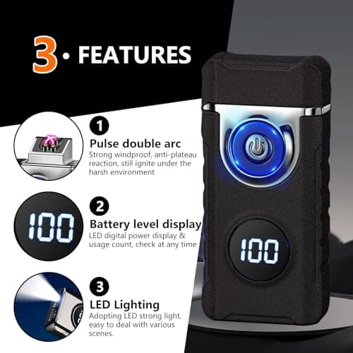 SKRFIRE Electric Lighter - Windproof, Plasma-Flame Arc Lighter, Rechargeable USB, Battery Indicator (Matte Black) - Thumbnail 3