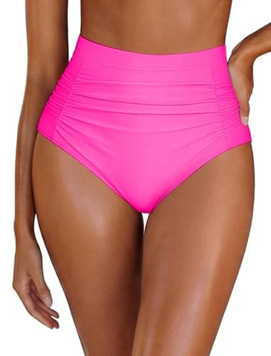 Women's Plus Size Bikini Bottoms High Waisted Swim Bottoms Rose Red Tummy Control Ruched Vintage Tankini Shorts Size 16W - Image 1