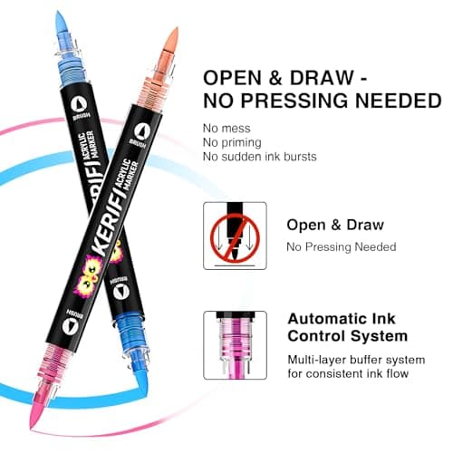 KERIFI Acrylic Paint Markers, Automatic Ink Control Markers for Rock Painting, High Coverage for Multi-Surface Wood Ceramics Metal, DIY Art Crafts Supplies, Christmas Ornaments (36 Count & 72 Colors) - Thumbnail 3