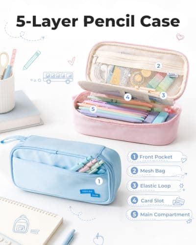 Four Candies Pencil Case, Large Capacity Pencil Pouch—Portable Marker Holder Bag for Home & Office, Soft Supply Organizer (Purple) - Thumbnail 3