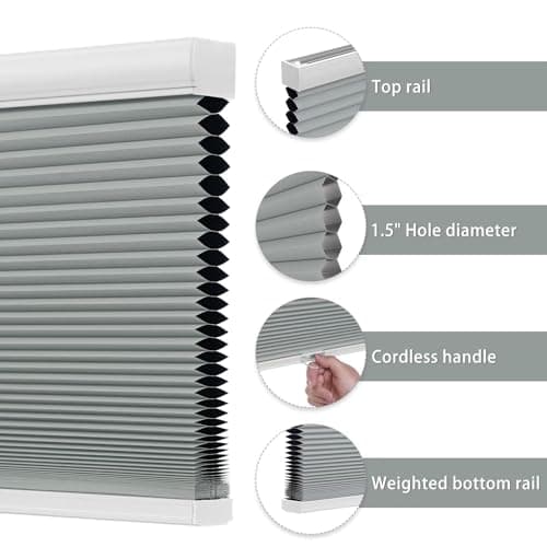 Changshade Cellular Shades Cordless Blackout Blinds for Bedroom Indoor Windows Room Darkening, Thermal Insulated 1.5 Inch Honeycomb Blinds Heat Light Blocking Black Out Retractable, 33" Wx72 H, Grey - Thumbnail 3