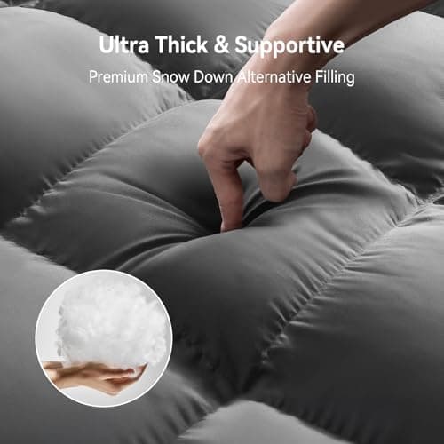 ABENE Mattress Topper Twin for Back Pain Relief, Extra Thick Mattress Pad Pillowtop, Soft Mattress Protector Cover with 8"-21" Deep Pocket, Overfilled Down Alternative Filling (Gray, Twin) - Thumbnail 5