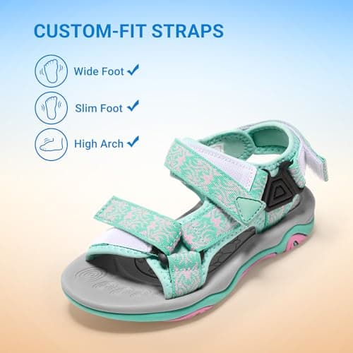 DREAM PAIRS Boys Girls Sandals Kids Adventurous Light-Weight Adjustable Straps Summer Water Shoes (Toddler/Little Kid/Big Kid),Size 13 Little Kid,Mint/Pink,170892-K - Thumbnail 5