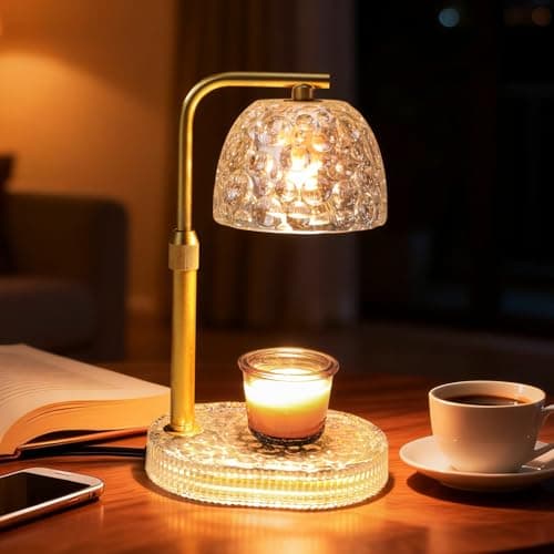 Lsctiff Textured Honeycomb Design Candle Warmer Lamp Adjustable Height, Flameless 4-Level Dimmable Wax Melt Warmer for Jar Candles with 2 Bulbs, House Warming Gifts, Safe Home Use(Pearl White)