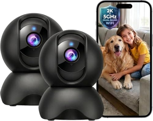 YYSY 2K 5G Indoor Security Camera, No Subscription AI Baby Monitor with Phone App & Crying Detection, 360° Pan-Tilt WiFi Pet Camera, 2-Way Audio, Auto-Tracking, 24/7 SD Storage (2-Pack)