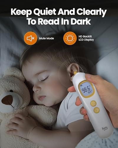 Ear Thermometer, Highly Accurate Thermometer for Kids, Adults and Toddlers, 32 Memory Recall, 1s Fast, 3 Color Fever Alarm with Mute Mode, 21 Disposable Probe Covers - Thumbnail 2