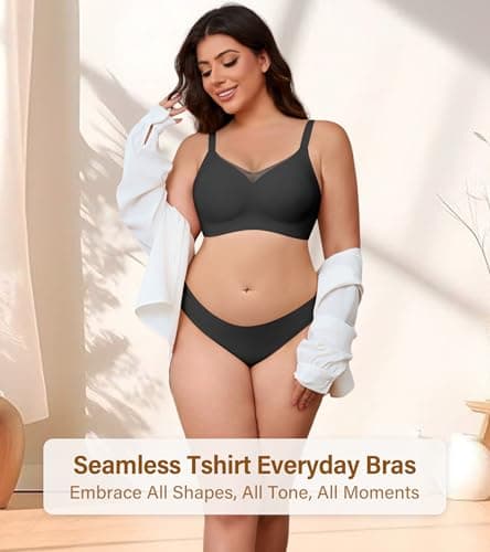DEANGELMON Wireless Bras for Women Mesh V Comfortable Bralette Supportive Full Coverage Tshirt Everyday Bra Black 5X-Large - Thumbnail 6