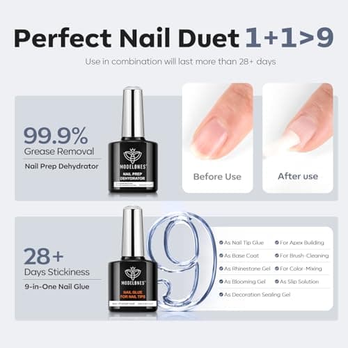 modelones X Nail Gel Kit Medium Coffin, Upgrade 510Pcs Fake Nails, 9-in-One Glue Prep Dehydrator & Portable Mini U V Light Acrylic Clipper, Coffin Tips Extension Kit for DIY Salon Home Gifts - Thumbnail 3
