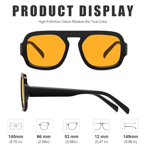 YMRFW Retro Square Aviator Sunglasses for Women Men 70s Vintage style Shades Trendy Flat Top UV Protection Sun Glasses - Thumbnail 5