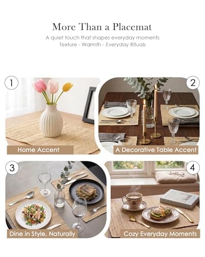 Handwoven Natural Fiber Placemats Set of 6, 12”x18” Woven Table Mats for Dining Table, Heat-Resistant & Washable, Farmhouse, Boho & Neutral Home Decor - Thumbnail 3