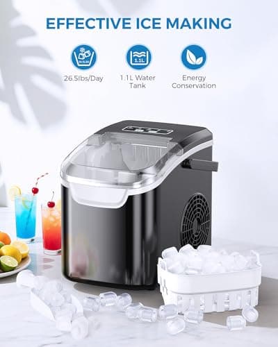 COWSAR Ice Maker Countertop, Portable Ice Machine with Self-Cleaning, 26.5 lbs/24Hrs, 8 Ice Cubes in 6 Mins, Ice Basket and Scoop, Ideal for Home, Kitchen, Bar, Camping - Thumbnail 3