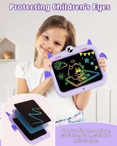 TEKFUN LCD Writing Tablet Doodle Board - 8.5 Inch Monster Colorful Erasable Drawing Pad - Kids Travel Essentials - Educational Toddler Toy for Ages 2-8 - Purple - Thumbnail 4