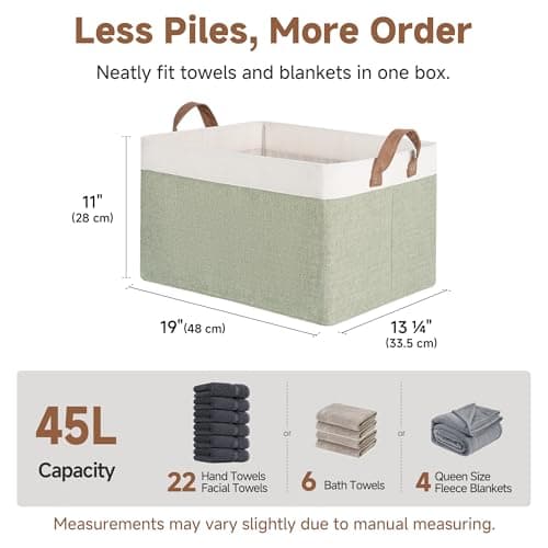 StorageWorks Storage Bins, Fabric Storage Bins for Shelves, Extra Large Storage Baskets with Metal Frame, Closet Baskets and Bins with Handles, Jumbo, Green and White, 2-Pack - Thumbnail 6