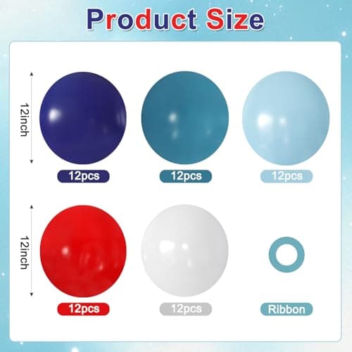 Red Blue White Balloons, 60Pcs 12 Inch Red Navy Light Blue Dusty Blue White Balloons for Baseball Birthday Party Baby Shower 4th of July Decorations - Thumbnail 2