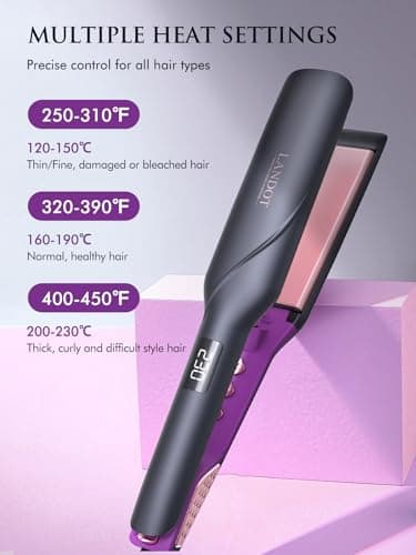 LANDOT Wide Flat Iron Hair Straightener for Fast Styling Thick/Long/Coarse Hair: 1-3/4 Inch Ceramic Straightener for Less Frizz, Smoother Shinier Results - Dual Voltage & 12 Temp Setting 250-450F - Thumbnail 4