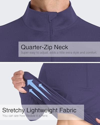 Mens Quarter Zip Pullover Long Sleeve Shirts UPF 50+ Sun Protection Wicking Moisture Quick Dry Lightweight Golf Workout Gym Running Fishing Casual Athletic Tops Purple XL - Thumbnail 5