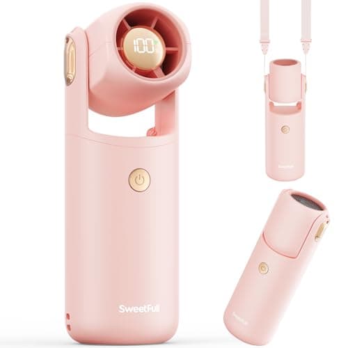 SWEETFULL Portable Mini Handheld Fan - 4.9 Inch Rechargeable Personal Turbo Hand Fan with 5 Speeds, 17000RPM, 315° Adjustable, Pocket Fans for Makeup & Lash, Travel Essentials, Gifts for Women (Pink) - Image 1