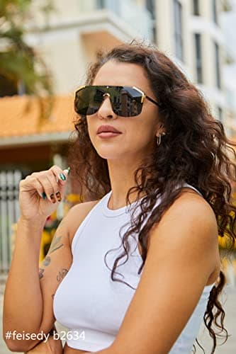 FEISEDY Classic Siamese One Piece Oversized Sunglasses Nice Rimless Stylish Retro Design for Women Men B2634 - Thumbnail 4