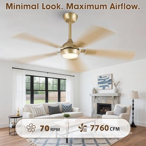 Vaczon 52" White Gold Ceiling Fan with Light and Remote, DC Motor Ceiling Fan with LED Light, 6-Speed Reversible, Dimmable 3CCT, Modern Ceiling Fan for Bedroom Living Room - Thumbnail 2