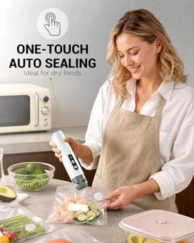 Compact Vacuum Sealer for Food, Cordless Handheld Vacuum Sealer Machine with 30 Reusable Bags, 1800mAh Rechargeable Portable Food Saver for Sous Vide, Meal Prep, Meat & Vegetables - Thumbnail 3