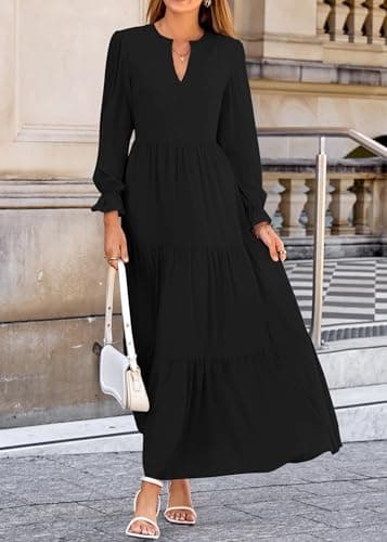 Lazysmile Long Sleeve Dress for Women Black - Thumbnail 4