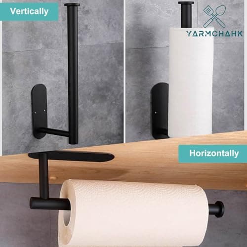 Yarmchahk Paper Towel Holder, Wall Mount or Self Adhesive, SUS304 Stainless Steel Black Paper Towel Holders for Cabinet, Counter, Kitchen, Bathroom, Rustproof and Waterproof, Black - Thumbnail 6
