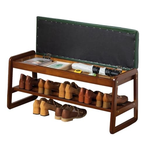 latifolia Solid Wood Bench, Entryway Shoe Bench with Cushion, Flip-Open Storage Compartment, 2-Tier Shoe Organizer(Green,39.70''L)