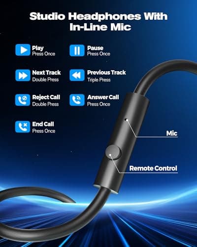 NUBWO Studio Headphones Wired, Hi-Res Over Ear Headphones with 3.5/6.35mm Detachable Jack, 180° Flip Earpads, 45mm Drivers Professional Monitor Headsets for Mixing, DJ, Recording, Guitar, Piano-HD01 - Thumbnail 6