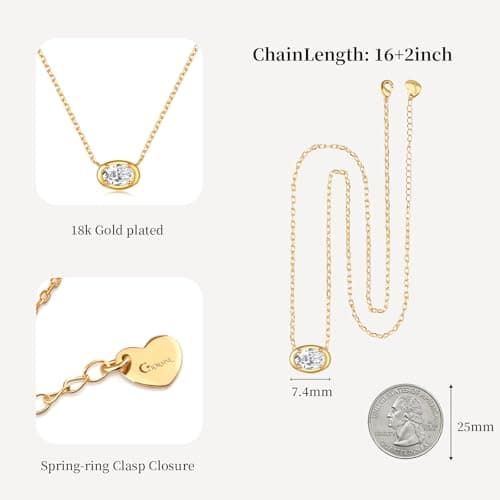 Gloraine Gold Plated Necklace for Women, Emerald or Oval CZ Crystal Pendant Choker, 16+2inch Chain, Dainty Birthday Gift for Wife Girlfriend Mother Valentine’s Day (Yellow Gold Plated Brass, Oval) - Thumbnail 5