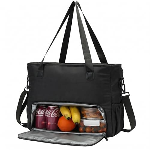 Lunch Tote Bag for Women with 15.6" Laptop Compartment, Work Tote Bag with Insulated Lunch Compartment, Large Casual Polyester Handbag Lunch Bags for Nurse, Teacher, Office, Travel, Beach, Jet Black - Image 1