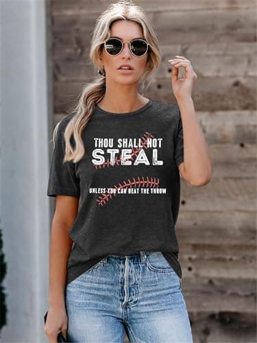 Baseball Shirts Women Softball Game Day T-Shirt Baseball Graphic Tee Tops Casual Short Sleeve T-Shirt - Thumbnail 3