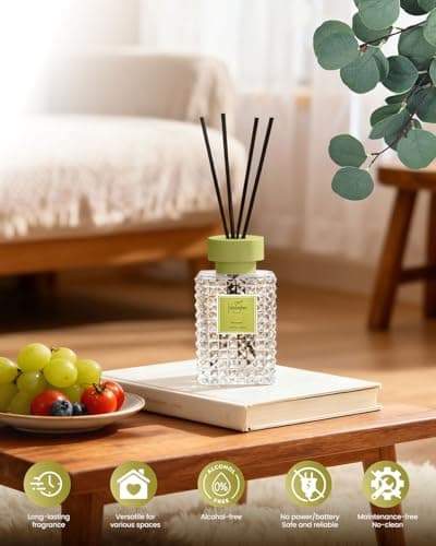 Hazioglen Reed Diffuser Set, Eucalyptus Scented Home Fragrance Air Freshener for Bathroom Shelf Decor, 5.07 fl oz/150ml Essential Oil with Sticks - Thumbnail 5
