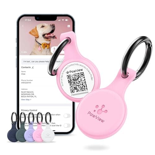 PawView Silent Silicone Dog ID Tag with NFC, Scan QR for Instant Location Alerts, Emergency Contact and Modifiable Pet Profile, 1 Pack (Pink)