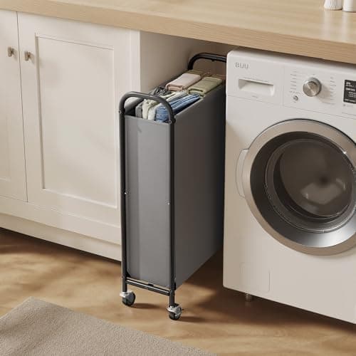GRANNY SAYS 80L Slim Laundry Hamper with Silent Brake Wheels, Sturdy Metal Frame & Handle, Rolling Laundry Basket for Laundry Room, Bedroom, Bathroom, or RV – Suited for Singles or Couples, Grey - Thumbnail 4