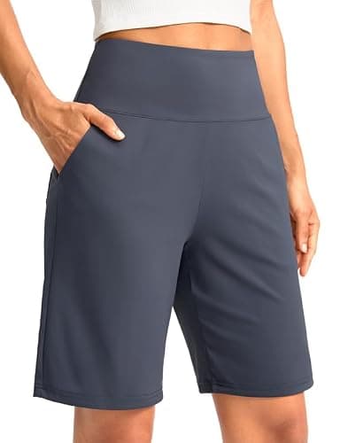 G Gradual Women's Bermuda Long Shorts with Pockets 9" High Waisted Knee Length Shorts for Women Walking Athletic Workout(Dusty Blue,L) - Image 1