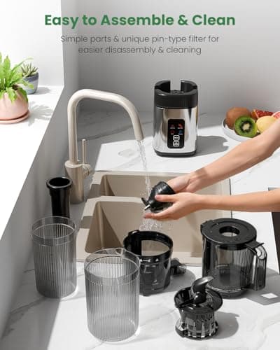Kismile Cold Press Juicer Machine with Touch Control & 3 Modes, 4.5” Wide Feed Chute Slow Juicer for Whole Fruits & Vegetables, Stainless Steel Juicer Press, Easy to Clean, High Juice Yield for Home - Thumbnail 6
