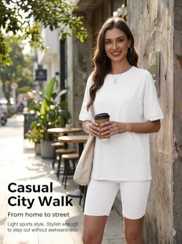 Aotasely Women 2 Piece Lounge Set Summer Oversized T-Shirt Biker Shorts Matching Airport Travel Casual Outfits Clothes - Thumbnail 3