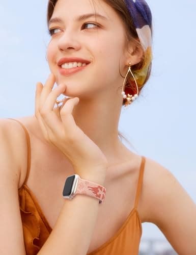 BEEXI 2 Packs Cartoon 3D Raised Band Compatible with Apple Watch Band 42/41/40/38mm Women Two-Tone Cute Silicone Strap for iWatch SE Series 10/9/8/7/6/5/4/3/2/1/Ultra(1/2) Pink Pink/Nude - Thumbnail 5