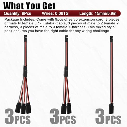9PCS Universal RC Y Harness Connector 3 Pin Plug Splitters Servo Extension - 15cm Mixed Styles Male to Female Servo Extension Cord Wire Cable Compatible with Jst Jr Futaba Rc Car or Airplanes - Thumbnail 2
