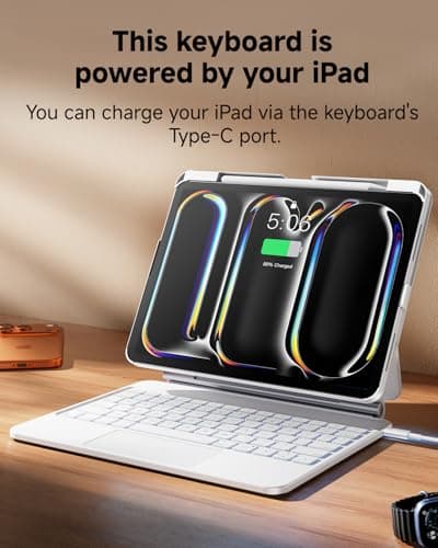 Landcase Keyboard Case for iPad Pro 11 Inch (M5/M4, 2025/2024), Detachable Keyboard for ipad with Smart Contact Connector, Multi-Touch Trackpad, 7-Color Backlit Keyboard with Magnetic Stand, White - Thumbnail 4
