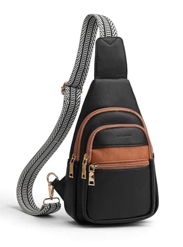 Botimmy Women Crossbody Sling Bag with Anti-Theft Pocket, Small Vegan Leather Travel Backpack, Adjustable Strap Chest & Waist Bag for Everyday, Travel & Shopping Black & Brown - Image 1