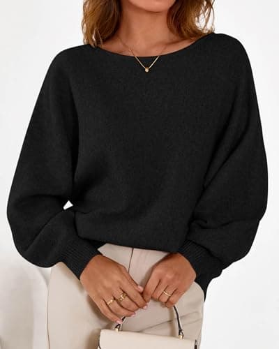 KIRUNDO Sweaters for Women Fall Winter 2026 Oversized Boat Neck Batwing Sleeve Knit Pullover Sweater Tops Fashion Clothing(Black, Small) - Thumbnail 5