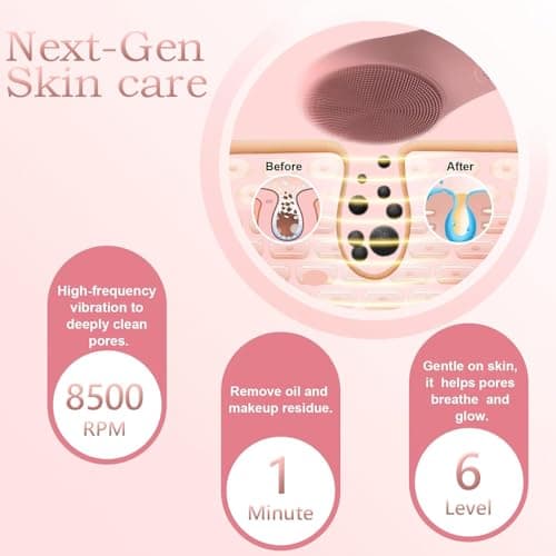 LZP Silicone Face Scrubber, Electric Facial Cleansing Brush with 6 Speeds Vibration Technology, Rechargeable & Waterproof Exfoliating Scrub Brush for Cleansing and Massaging, Men Women - Thumbnail 3