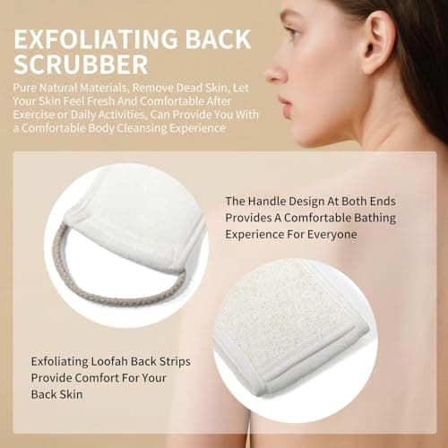 Kaaeiccr Loofah Back Scrubber, Natural Back Scrub Sponge for Shower, Body Exfoliator for Men and Women, Helps Deep Cleanse Back, Shoulders and Hard-to-Reach Areas, Refreshes Skin - Thumbnail 2