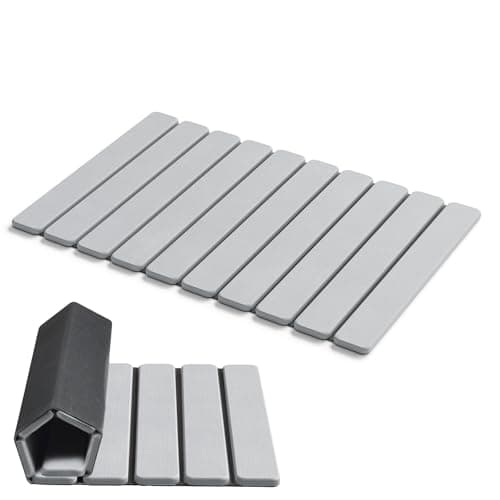 AWW Foldable Stone Bath Mat, Quick Dry Diatomaceous Earth Bath Mat with Non-Slip Mat, Super Absorbent, Easy to Clean, Compact for Small Bathrooms, 23.6 x 15.5, Light Grey - Image 1
