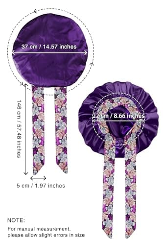Vettres Silk Bonnet for Sleeping Straight Hair Satin Turban Hair Cover for Sleeping Silk Bonnet with Tie Purple Flower - Thumbnail 4