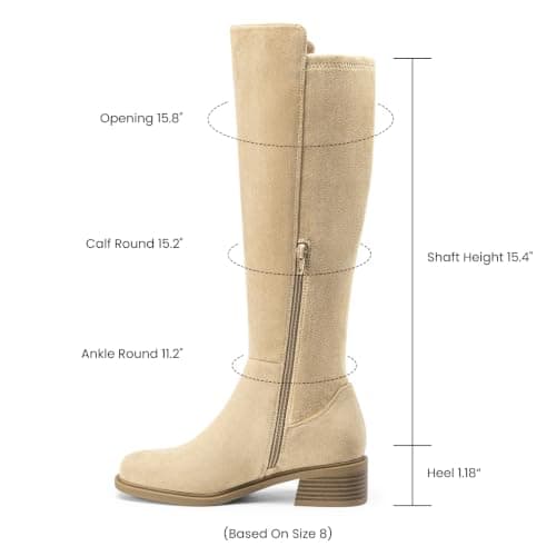 Athlefit Suede Boots for Women Knee High Square Toe Low Heel Riding Fall Boots Fashion Stretchy Side Zipper Long Tall Booties Camel 11 - Thumbnail 4
