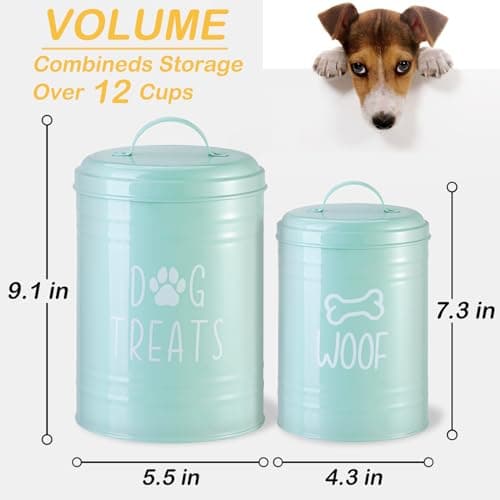 Dog Treat Container Airtight, Dog Treat Jar Set of 2 with Lid - 9x5.5''&7x4'' Metal Dog Cookie Jar for Farmhouse Kitchen Counter, Green Pet Treat Container, Dog Treat Storage Container for Dogs, Cats - Thumbnail 2
